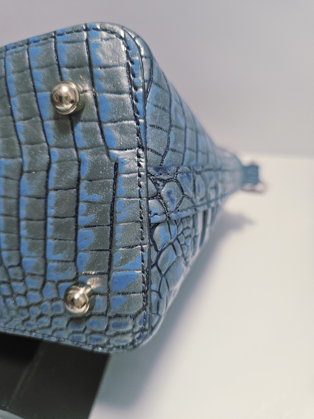 NWOT Brahmin Duxbury Satchel Blue Metallic Croc Embossed Leather Handbag + Strap - Picture 8 of 16